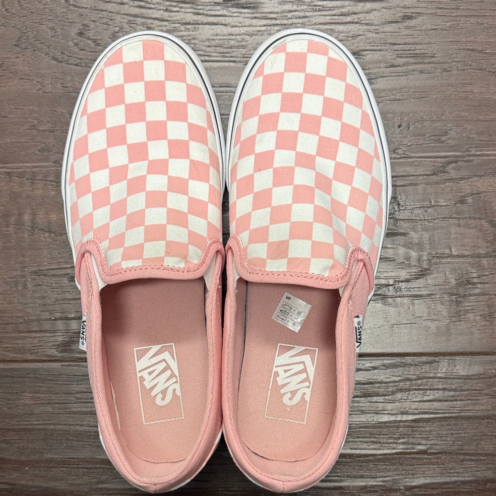 Vans Pink and White Checkered Slip-On Sneakers